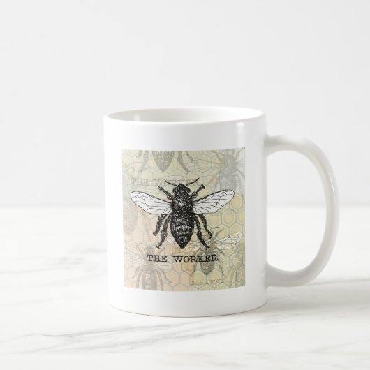 Illustration der Vintagen Arbeiterbiene Kaffeetasse (Rechts)