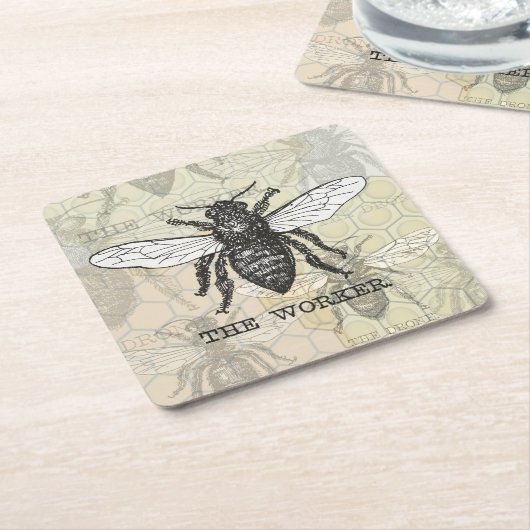 Illustration der Vintagen Arbeiterbiene Rechteckiger Pappuntersetzer (angewinkelt)