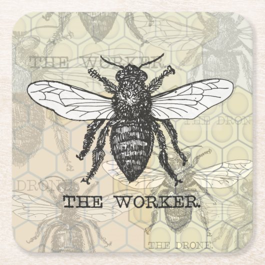 Illustration der Vintagen Arbeiterbiene Rechteckiger Pappuntersetzer (Vorderseite)
