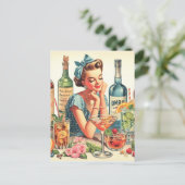 Illustration der Vintagen Drink Girl Postkarte (Stehend Vorderseite)