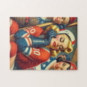 Illustration der Vintagen Hockey-Girls Puzzle (Horizontal)
