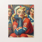 Illustration der Vintagen Hockey-Girls Puzzle (Vertikal)