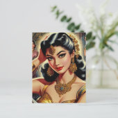 Illustration der Vintagen indischen Frau Postkarte (Stehend Vorderseite)
