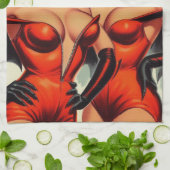 Illustration der Vintagen Teufelsmädchen Geschirrtuch (Gefaltet)