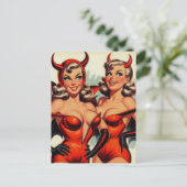 Illustration der Vintagen Teufelsmädchen Postkarte (Stehend Vorderseite)
