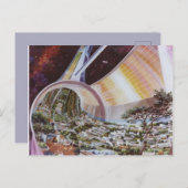 Illustration der Vintagen Weltraumkolonie Postkarte (Vorne/Hinten)