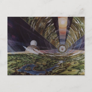 Illustration der Vintagen Weltraumkolonie Postkarte