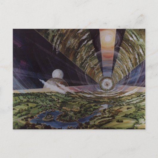 Illustration der Vintagen Weltraumkolonie Postkarte (Vorderseite)