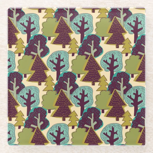 Illustration der Waldfarbdoodle-Bäume Glasuntersetzer (Vorderseite)