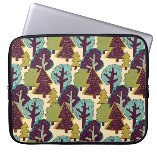 Illustration der Waldfarbdoodle-Bäume Laptopschutzhülle (Vorderseite)