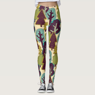 Illustration der Waldfarbdoodle-Bäume Leggings