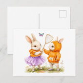 Illustration der Wasserfarbe von zwei Bunnies, die Postkarte (Vorne/Hinten)