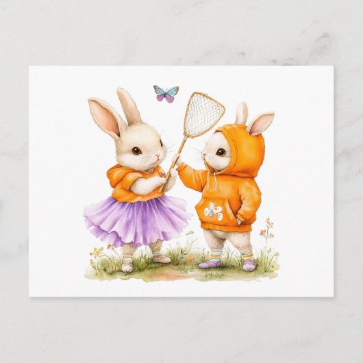 Illustration der Wasserfarbe von zwei Bunnies, die Postkarte (Vorderseite)