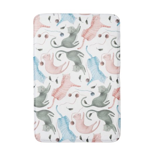 Illustration der weichen Aquarellfarben Cats & Gar Badematte (Vorderseite Vertikal)