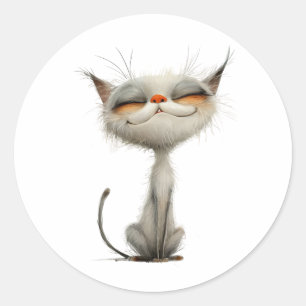 Illustration der weißen Katze Runder Aufkleber
