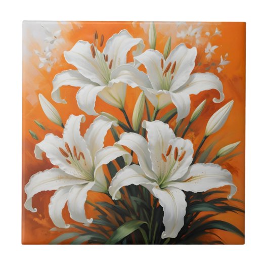 Illustration der weißen Lilien Fliese (Vorderseite)