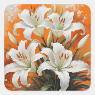 Illustration der weißen Lilien Quadratischer Aufkleber