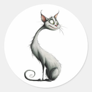 Illustration der weißen Longneckenkatze Runder Aufkleber