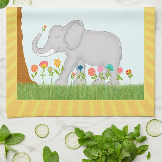 Illustration der Whimsical Elephant Nature Geschirrtuch (Gefaltet)