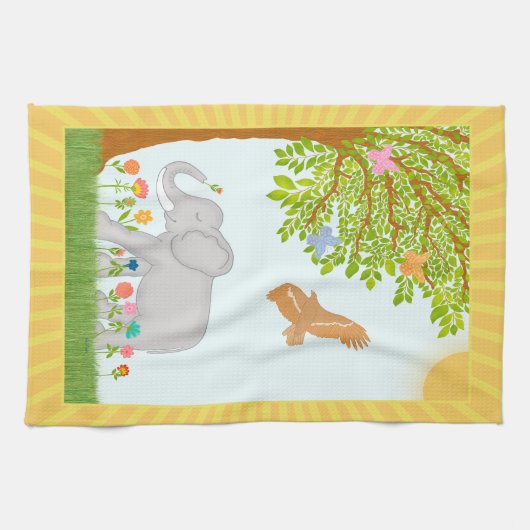Illustration der Whimsical Elephant Nature Geschirrtuch (Horizontal)