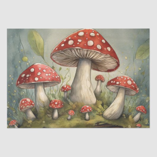 Illustration der Whimsical Red Mushrooms Decoupage Seidenpapier (Vorderseite)