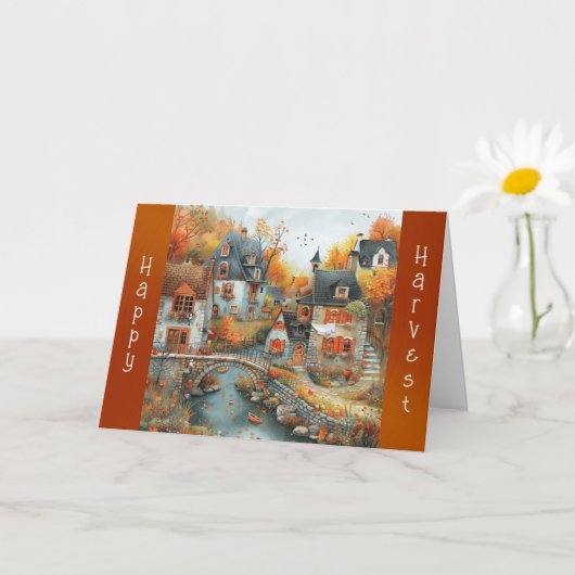 Illustration des Autumn Village Bridge Erntedank Karte (Kleine Pflanze)