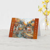 Illustration des Autumn Village Bridge Erntedank Karte (Gelbe Blume)