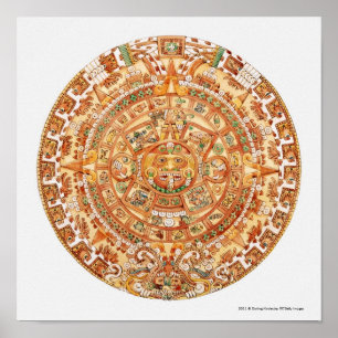 Illustration des aztekischen Sonnesteins Poster