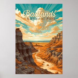 Illustration des Badlands National Park im Retro-S Poster