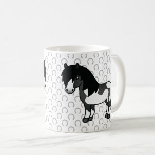 Illustration des Black Pinto Shetland Pony Cartoon Kaffeetasse