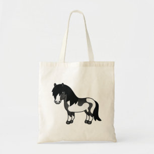 Illustration des Black Pinto Shetland Pony Cartoon Tragetasche