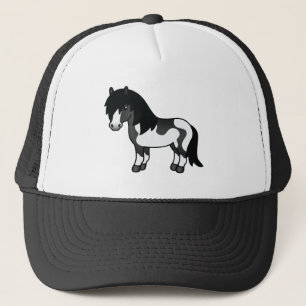 Illustration des Black Pinto Shetland Pony Cartoon Truckerkappe
