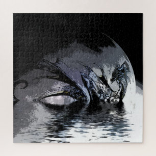 Illustration des Blauen Drachen und des Mondes Puzzle