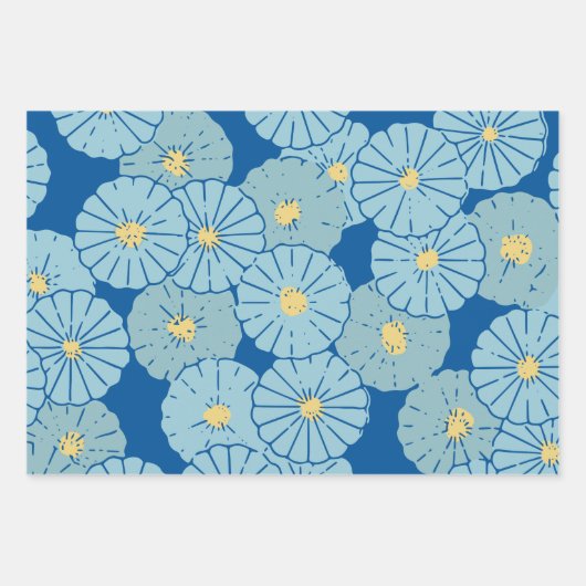 Illustration des blauen japanischen Blumenmusters Geschenkpapier Set (Vorderseite 2)