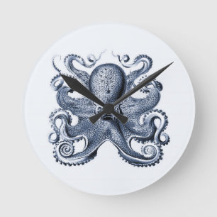 Illustration des blauen Kraken von Ernst Haeckel Runde Wanduhr