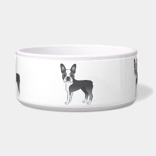 Illustration des blauen und weißen Boston Terrier Napf