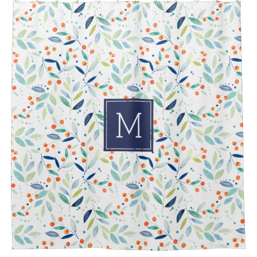 Illustration des botanischen Musters Pastel Wasser Duschvorhang (Vorderseite)