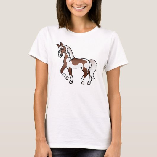 Illustration des braunen Pinto Trotting Cartoon T-Shirt (Vorderseite)