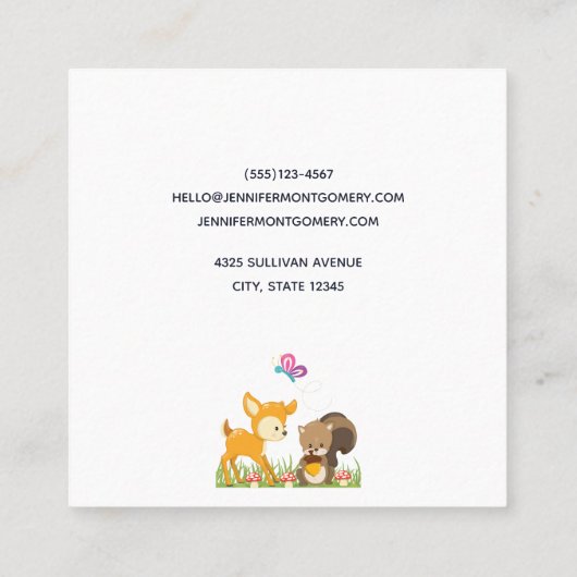 Illustration des Cartoon der niedlichen Waldbewohn Quadratische Visitenkarte (Rückseite)