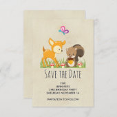 Illustration des Cartoon der niedlichen Waldbewohn Save The Date (Vorne/Hinten)
