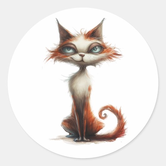 Illustration des Cartoon der Whimsical Orange Cat Runder Aufkleber (Vorderseite)