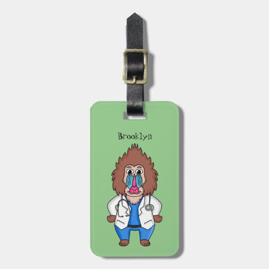 Illustration des Cartoon eines Funny mandrill Gepäckanhänger (Vorderseite vertikal)