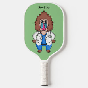 Illustration des Cartoon eines Funny mandrill Pickleball Schläger