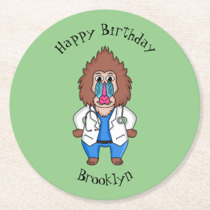 Illustration des Cartoon eines Funny mandrill Runder Pappuntersetzer