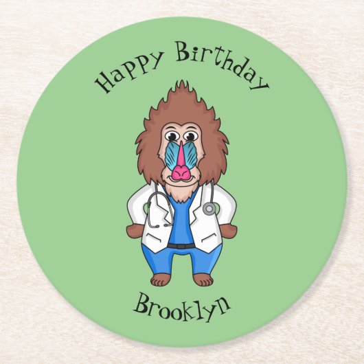 Illustration des Cartoon eines Funny mandrill Runder Pappuntersetzer (Vorderseite)