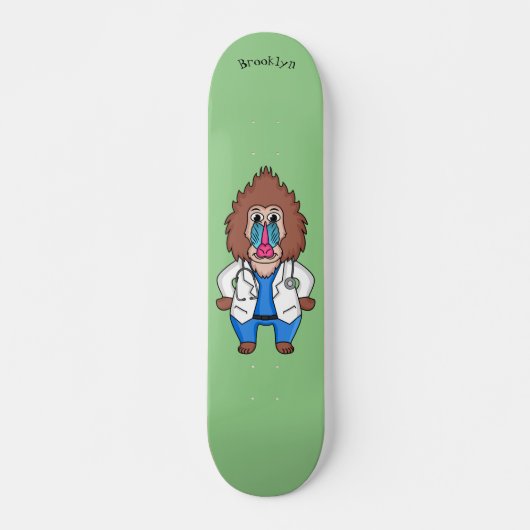 Illustration des Cartoon eines Funny mandrill Skateboard (Vorne)