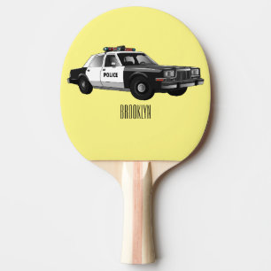 Illustration des Cartoon von Polizeiwagen Tischtennis Schläger