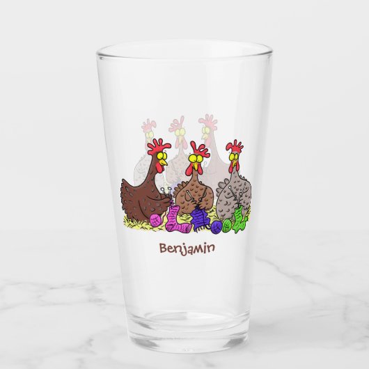 Illustration des Cartoon von Strickhühnern Glas (Vorderseite)