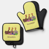 Illustration des Cartoon von Strickhühnern Ofenhandschuh & Topflappen-Set (Vorderseite/Rückseite)