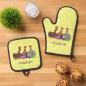 Illustration des Cartoon von Strickhühnern Ofenhandschuh & Topflappen-Set (Oben Unten)